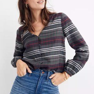 Madewell V-Neck Button-Down Shirt - Pineview Plaid